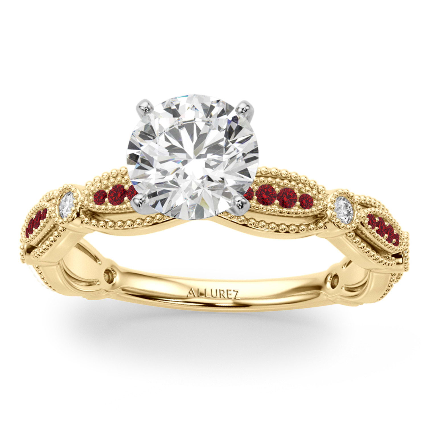 Antique Style Ruby & Diamond Engagement Ring 18K Yellow Gold (0.20ct)