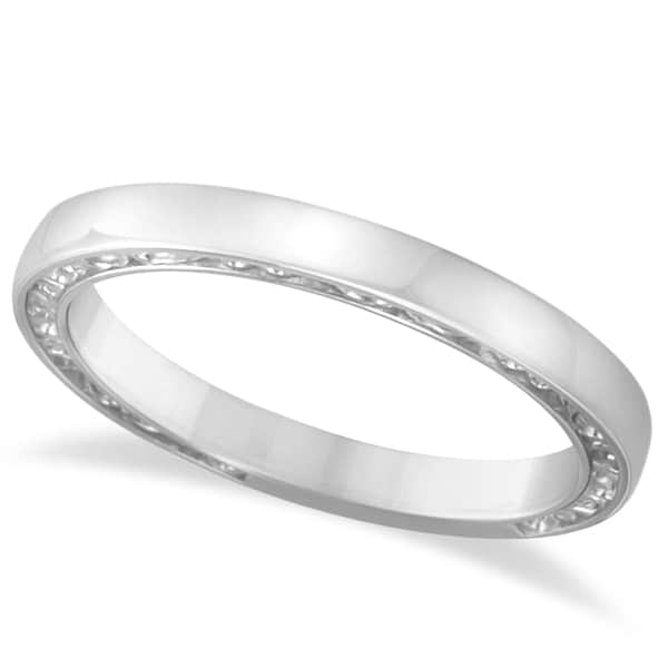 Milgrain Wedding Band Ring in 14k White Gold