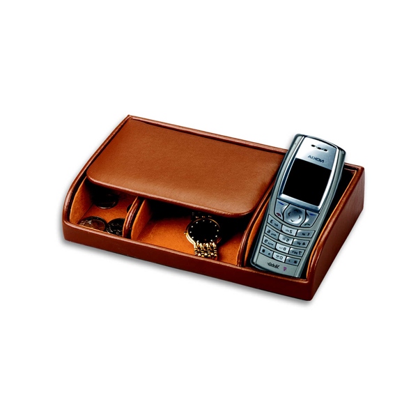 Men's Pigskin Lined Genuine Leather Dresser Valet  w/ Cell Phone Slot