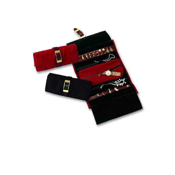 Women's Black Suede and Leather Jewelry Roll for Travel