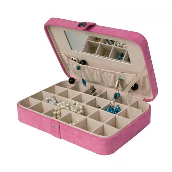 Pink Jewelry Box & Ring Case, 24 Sections, Hand Lined, Home or Travel