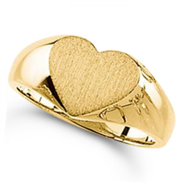 Women's Heart Shaped Signet Ring, Engravable, Polished 14k Yellow Gold