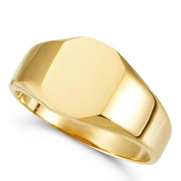 Customizable Signet Ring w/ Octagon Shape Top 14k Yellow Gold 11x9mm