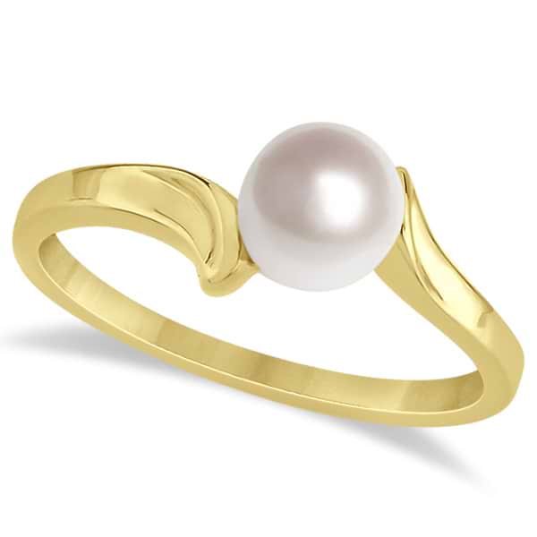 Solitaire Bypass Akoya Cultured Pearl Ring 14k Yellow Gold (5.50mm)