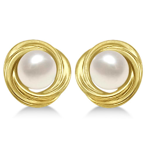 Knot Akoya Cultured Pearl Earrings 14K Yellow Gold (6mm)