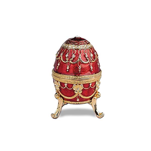 Musical Jeweled Egg Trinket Box w/ Red Enamel & Swarovski Crystals