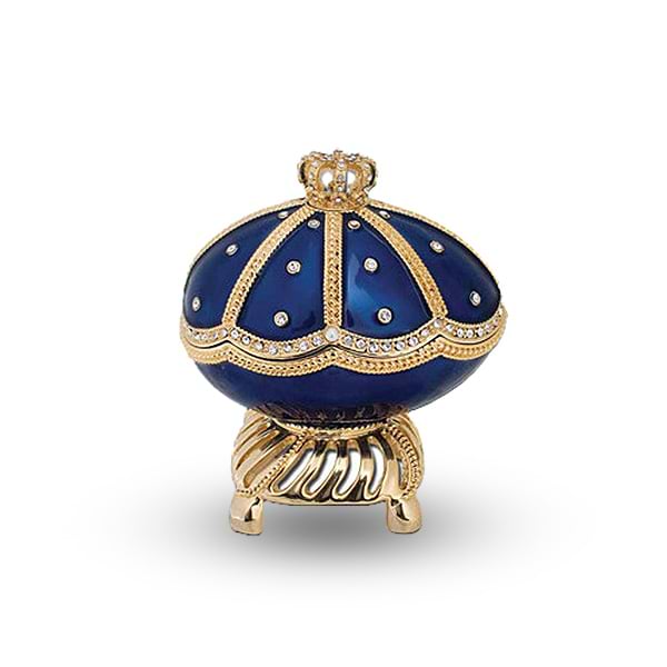 Musical Jeweled Egg Trinket Box w/ Blue Enamel & Swarovski Crystals
