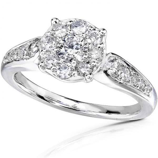 Round Cluster Diamond Engagement Ring in 14K White Gold (0.70ct)