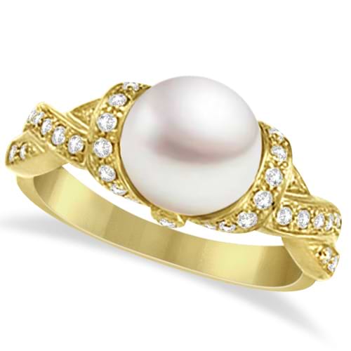 Freshwater Cultured Pearl & Diamond Ring 14k Yellow Gold .25ctw (8mm)