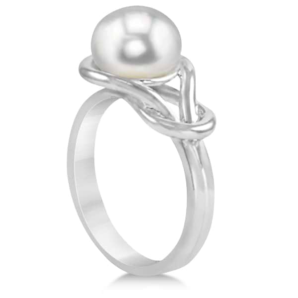 Freshwater Cultured Pearl Love Knot Ring Sterling Silver 9.0-9.5mm