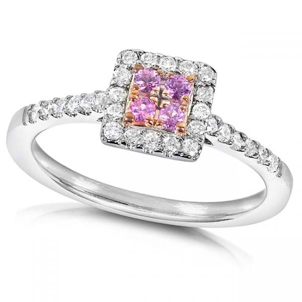 Round Pink Sapphire & Diamond Engagement Ring 14k White Gold (.33ct)