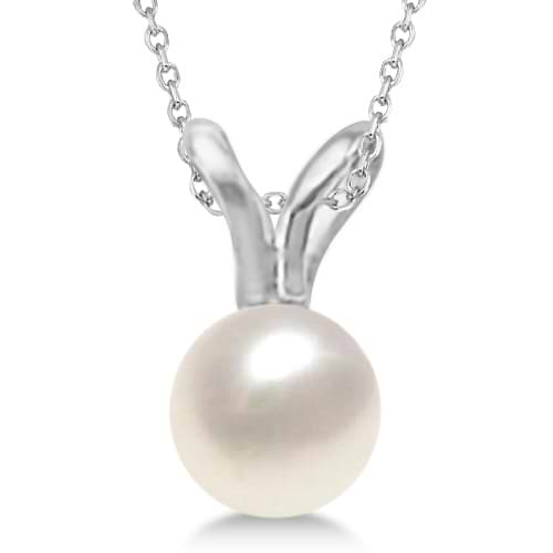 White Akoya Cultured Pearl Solitaire Pendant 14K White Gold (6mm)