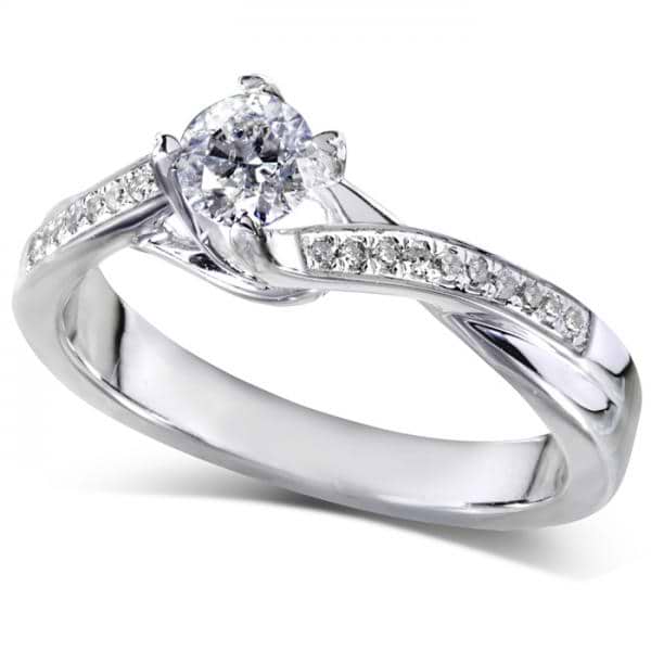 Round Cut Diamond Twisted Band Engagement Ring 14k White Gold (0.33ct)