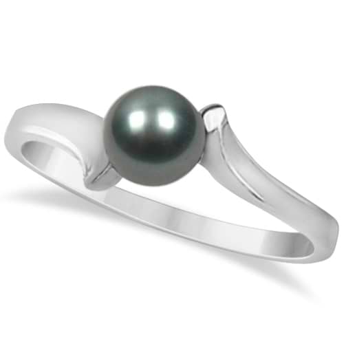 Solitaire Black Akoya Cultured Pearl Ring Bypass Design (5.5mm)