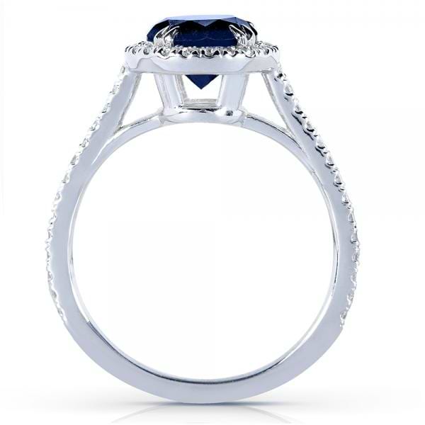 Blue Sapphire Round Diamond Halo Gemstone Ring 14k White Gold (1.50ct)