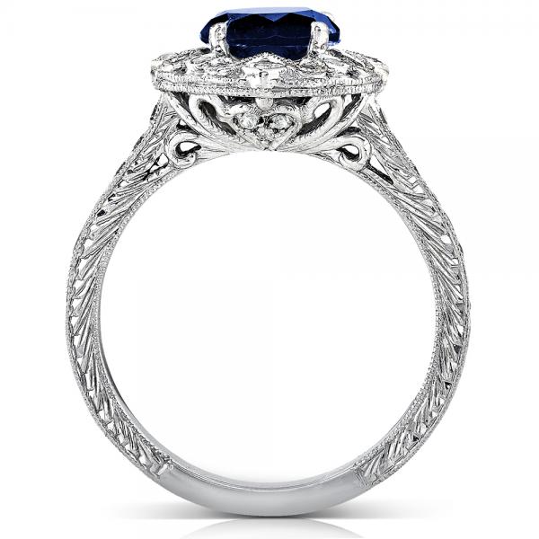 Vintage Sapphire and Diamond Cocktail Ring 14k White Gold 1.48ct - K22