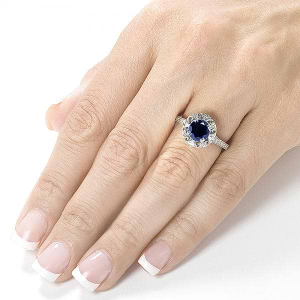 Vintage Sapphire and Diamond Cocktail Ring 14k White Gold 1.48ct