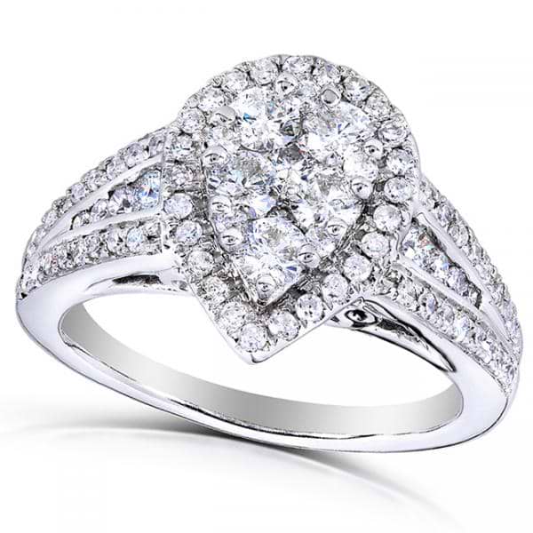 Pear Cluster Diamond & Halo Engagement Ring 14k White Gold (1.00ct)