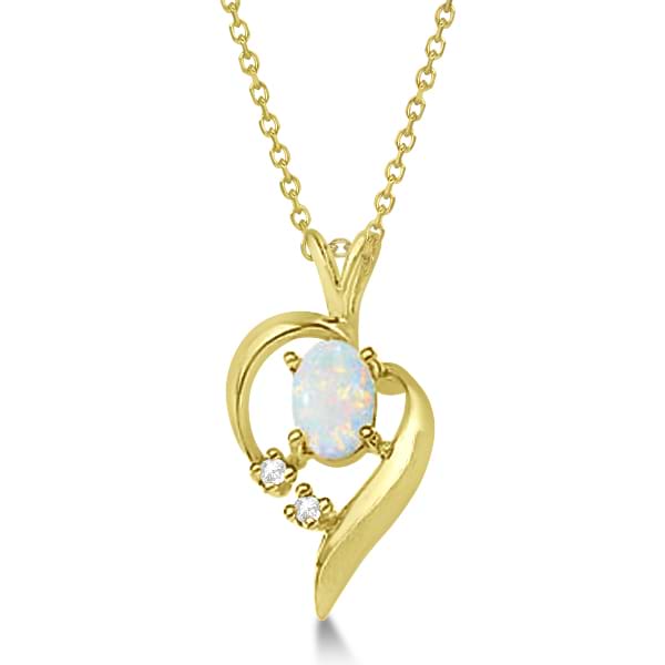 Opal Cabochon and Diamond Heart Pendant in 14k Yellow Gold (0.52ctw)