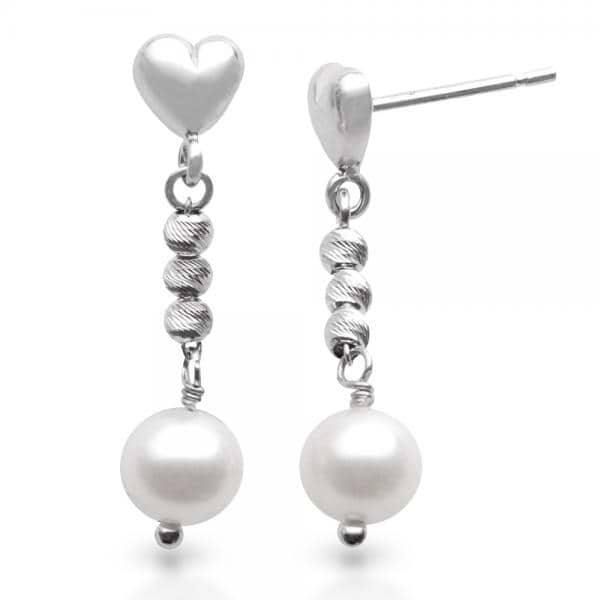Freshwater Pearl Earrings w/ Heart Shapes in Sterling Silver 6-6.5mm