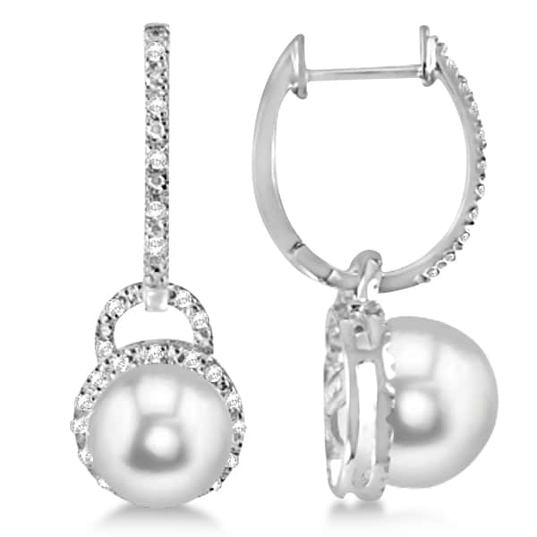 Freshwater Pearl & Diamond Earrings Sterling Silver 9.0-9.5mm 0.10ct
