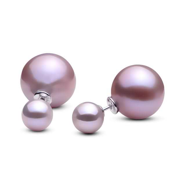 Pink Freshwater Double Pearl Stud Earrings Sterling Silver (8-15mm)