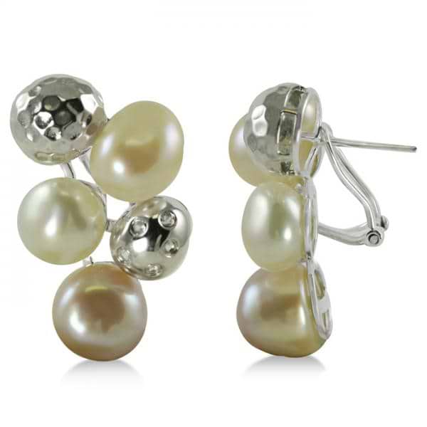 White Topaz & Freshwater Pearl Earrings Sterling Silver 9-10mm
