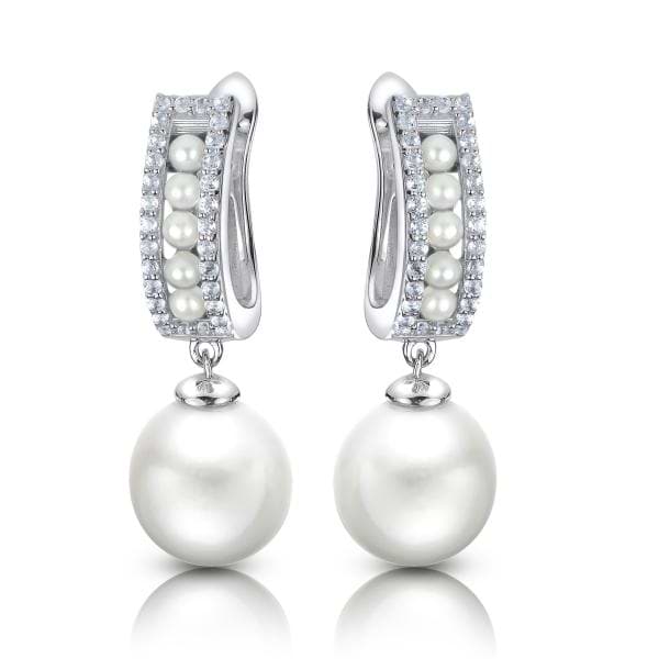 Freshwater & Seed Pearl Drop Earrings w/ White Topaz Sterling Silver