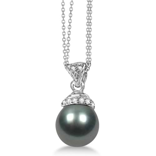 Black Freshwater Cultured  Pearl and Diamond Pendant 0.04ctw (9mm)