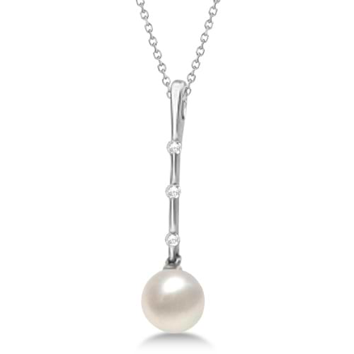 Freshwater Cultured Pearl and Diamond Drop Necklace 0.10ctw (7mm)