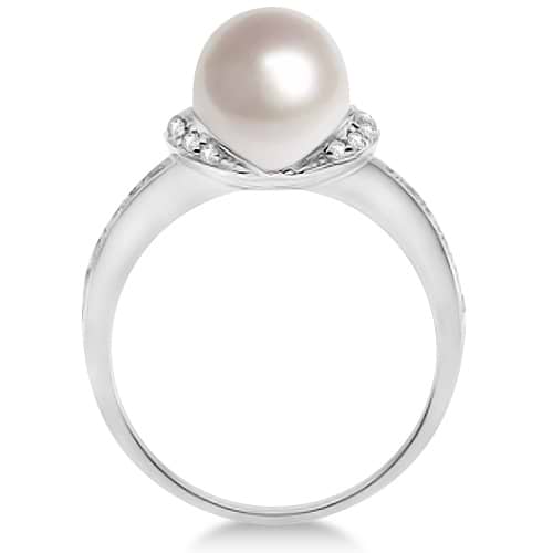 Solitaire Freshwater Cultured Pearl and Diamond Ring 0.16ct 8mm - RE282