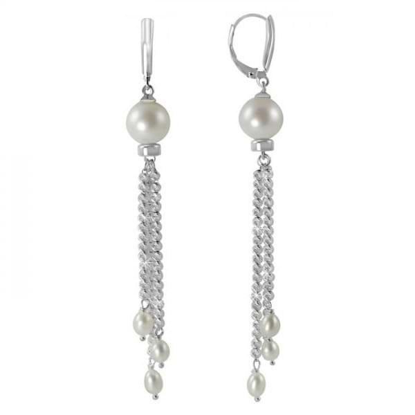Ladies Freshwater Pearl Dangle Earrings Sterling Silver