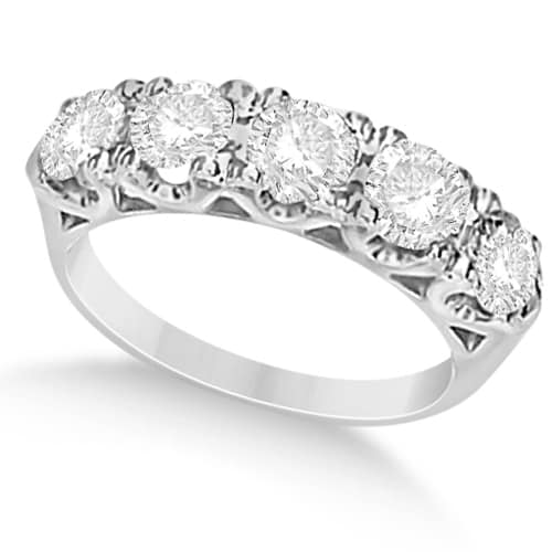 Five Stone Moissanite Wedding/Anniversary Band in 14K W. Gold 1.62ctw