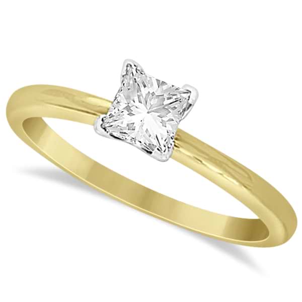 Moissanite Solitaire Engagement Ring Princess Cut 14K Y. Gold 0.75ct