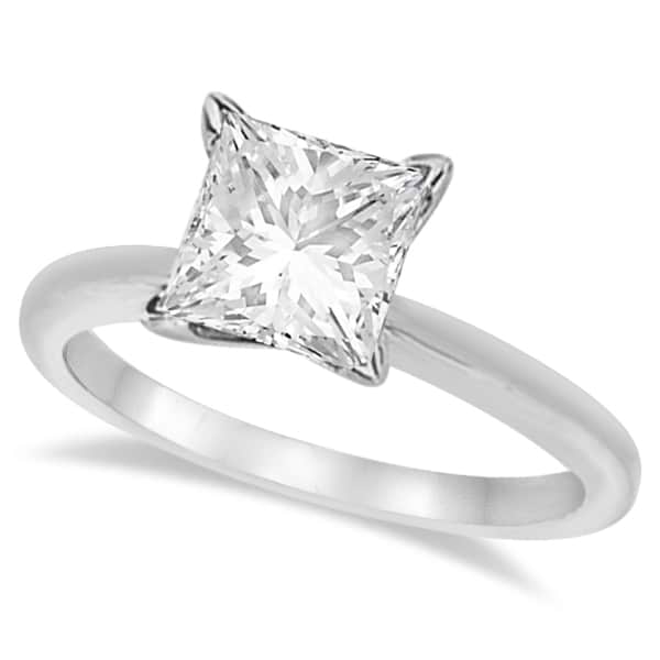 Moissanite Solitaire Engagement Ring Princess 14K White Gold 2.00ct