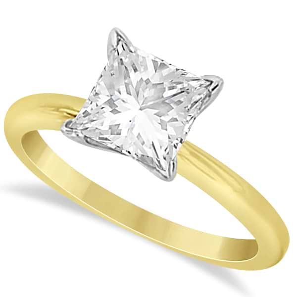 Moissanite Solitaire Engagement Ring Princess Cut 14K Y. Gold 2.00ct