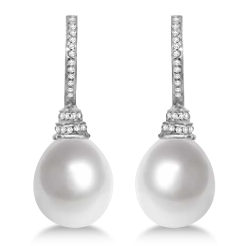 Paspaley South Sea Pearl and Diamond Drop Earrings Palladium 13mm