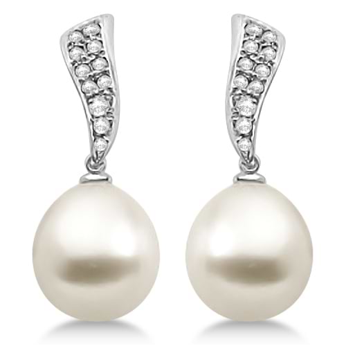 South Sea Cultured Pearl & Diamond Drop Earrings 14K White Gold (11mm)