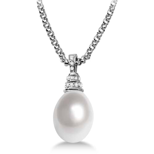 Paspaley South Sea White Pearl & Diamond Pendant in 18K Palladium 13mm