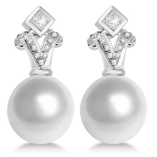 South Sea White Paspaley Pearl & Diamond Drop Earrings Palladium 12mm