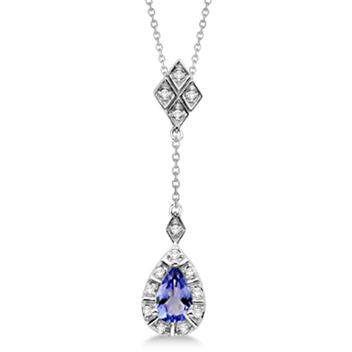 Diamond and Pear Tanzanite Pendant Necklace 14k White Gold (0.57ct)