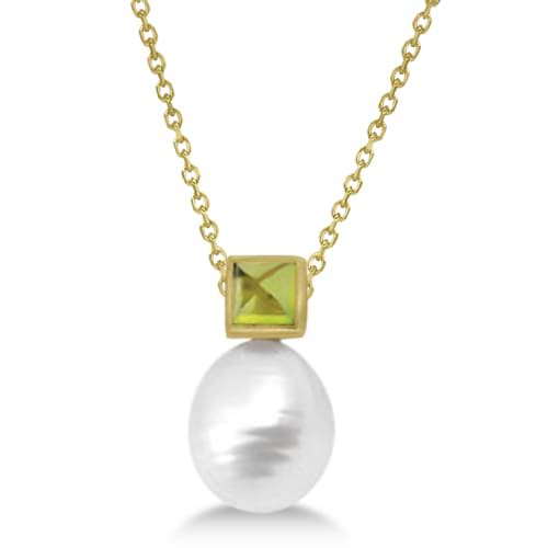 Peridot and Circle' South Sea Paspaley Pearl Pendant 14K Yellow Gold