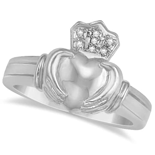 Diamond Heart Friendship Claddagh Ring 14K White Gold (0.05ct)