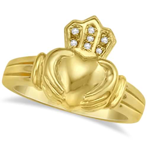 Diamond Heart Friendship Claddagh Ring 14K Yellow Gold  (0.05ct)