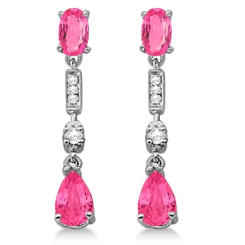 Dangle Diamond and Pink Tourmaline Earrings 14K White Gold (1.53tct)