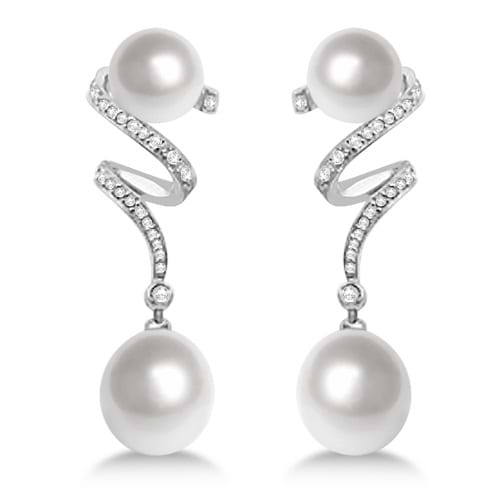 South Sea Cultured Pearl & Diamond Twist Earrings Palladium 10 -12mm