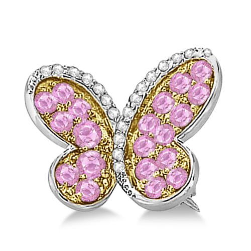 Pink Sapphire and Diamond Butterfly Brooch 14K White Gold (0.86ctw)