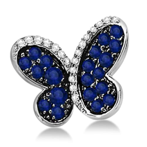 Blue Sapphire and Diamond Butterfly Brooch 14K White Gold (0.80ctw)