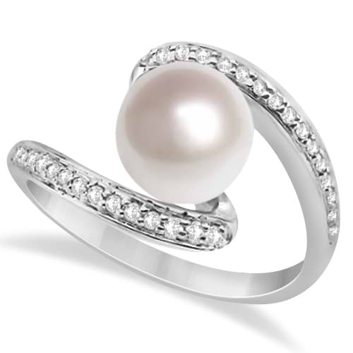 Bypass Freshwater Cultured Pearl & Diamond Ring 14K W. Gold (8mm)