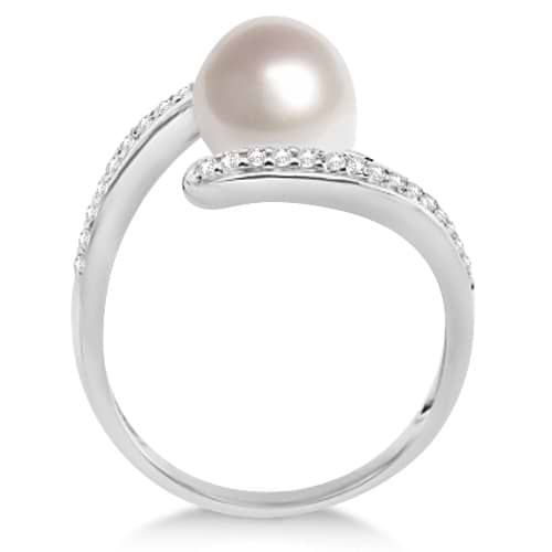 Bridge Collection 8.5-9.0 mm Akoya Pearl and Diamond Ring 14K White Gold / 4.5 by Pearl Paradise